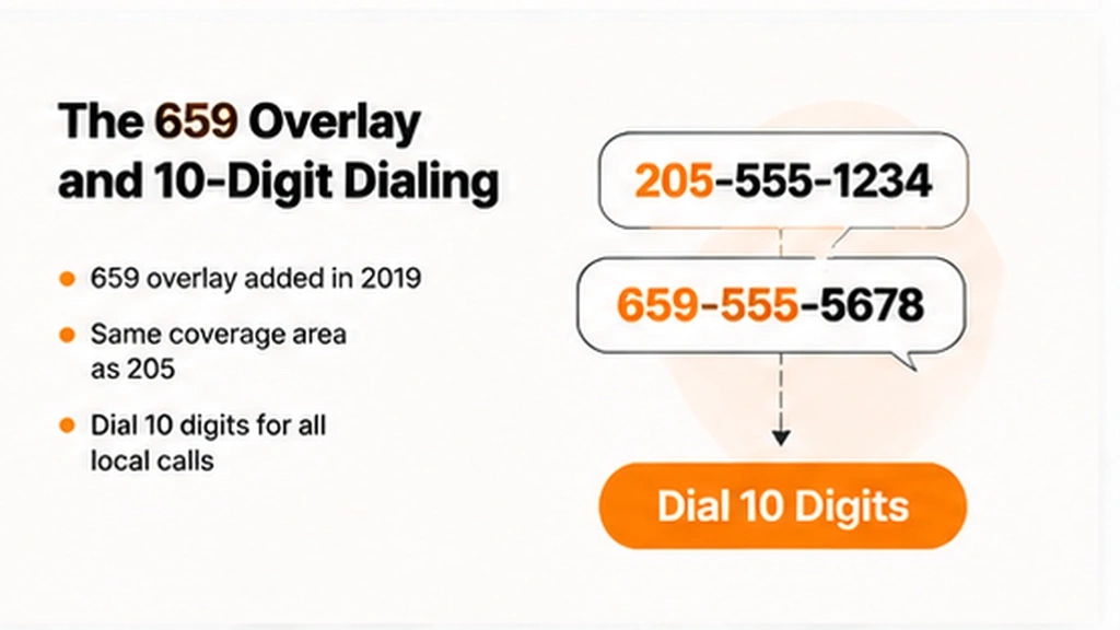 The 659 overlay and 10-digit dialing across the 205 area code region