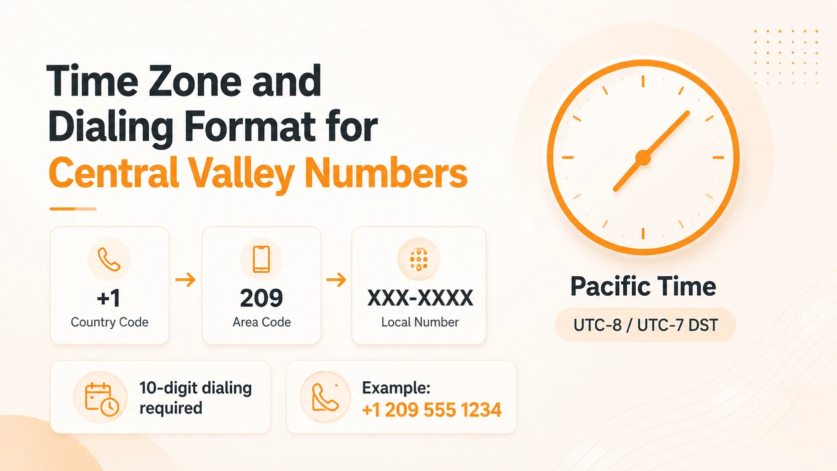 209 area code time zone and 10-digit dialing format for Central Valley numbers