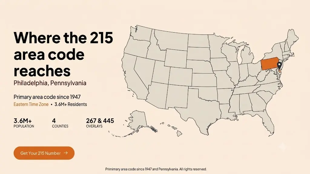 Where the 215 area code reaches in Pennsylvania
