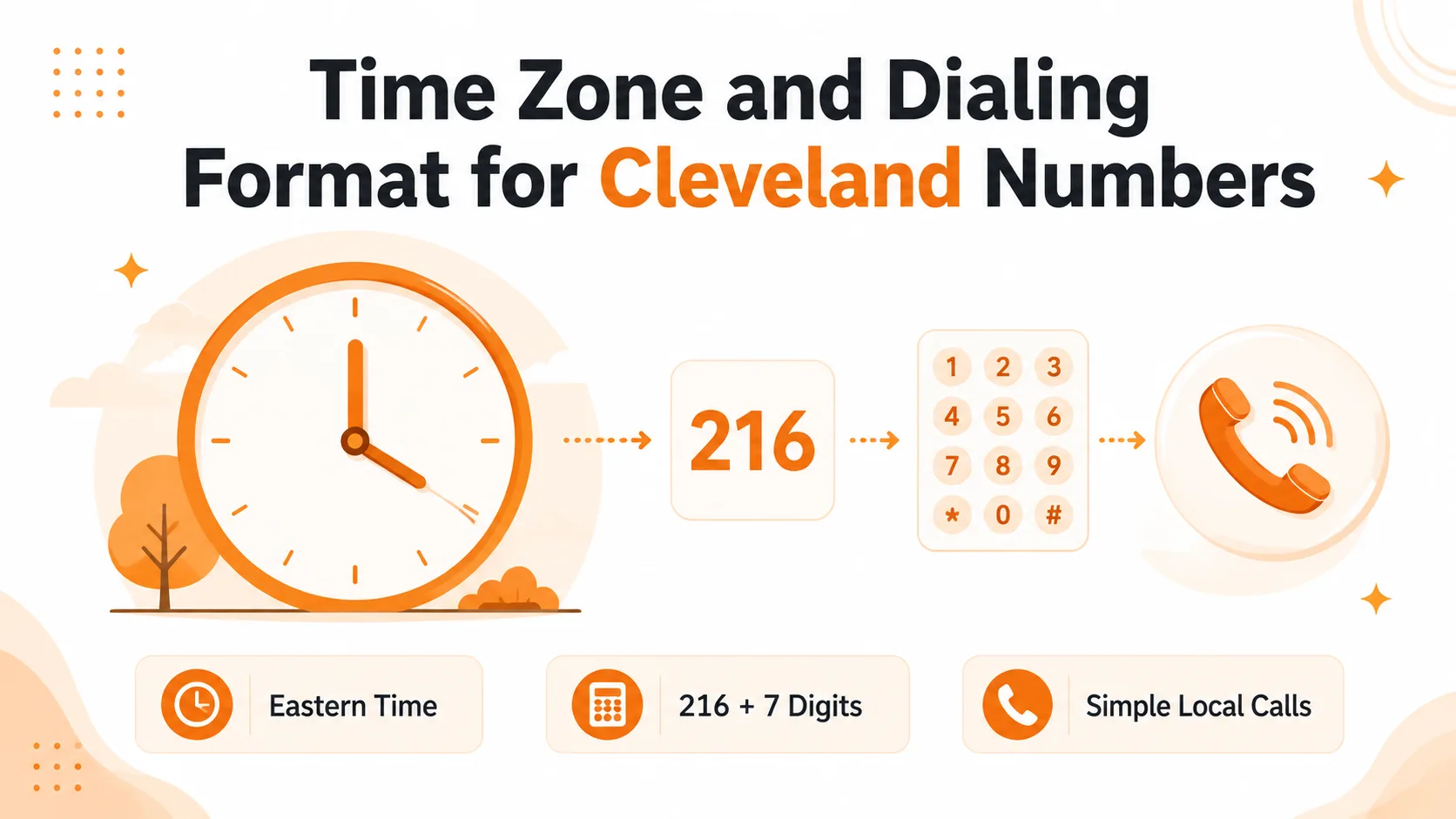 216 area code time zone and dialing format infographic for Cleveland numbers