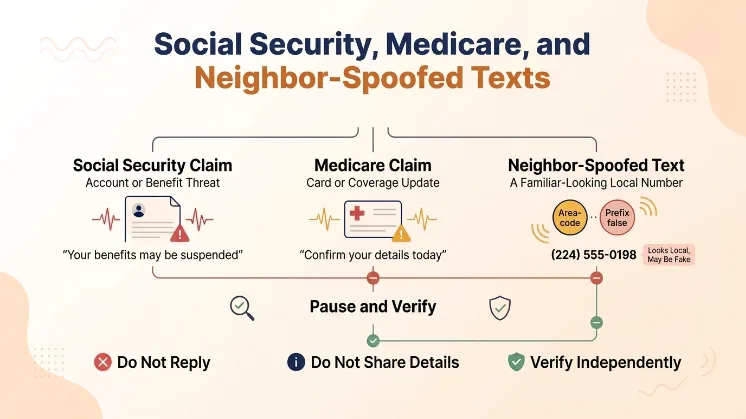 Social Security, Medicare, and Neighbor-Spoofed Texts