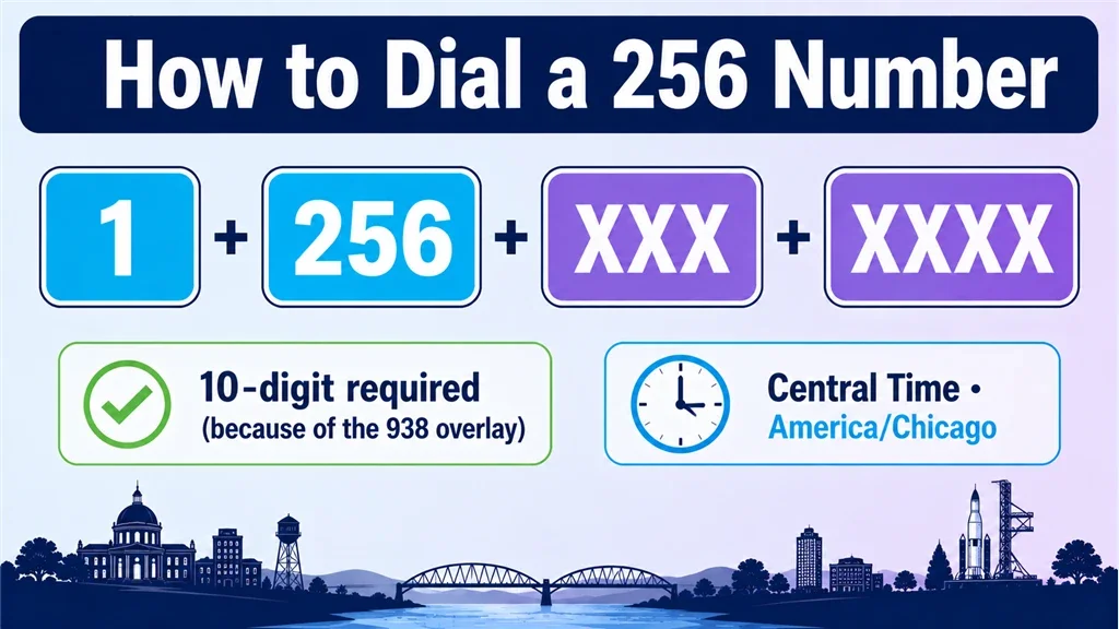 How to dial a 256 number: country code 1, then 256, then the seven-digit local number