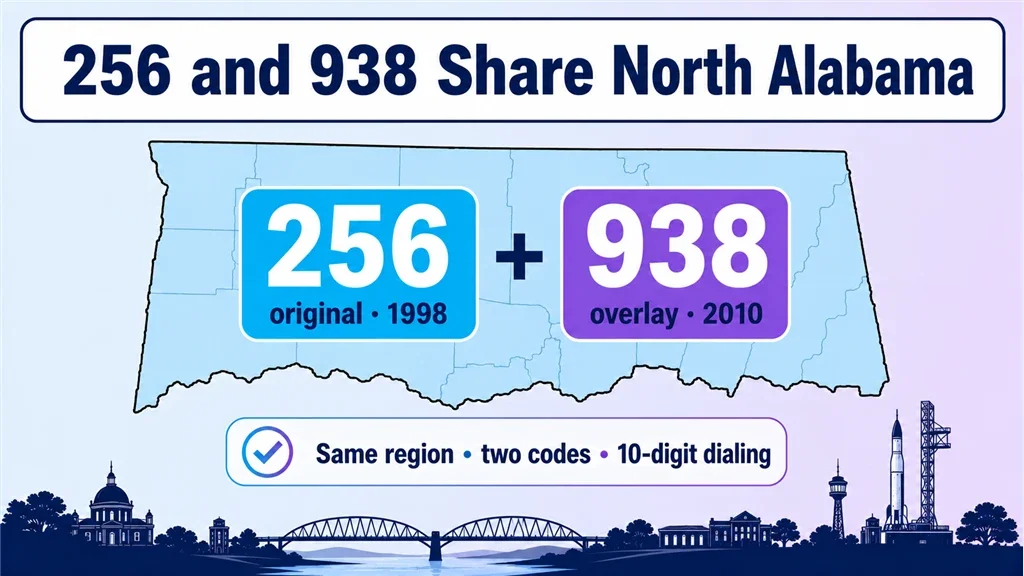 The 256 and 938 overlay sharing north Alabama, which is why 10-digit dialing is required