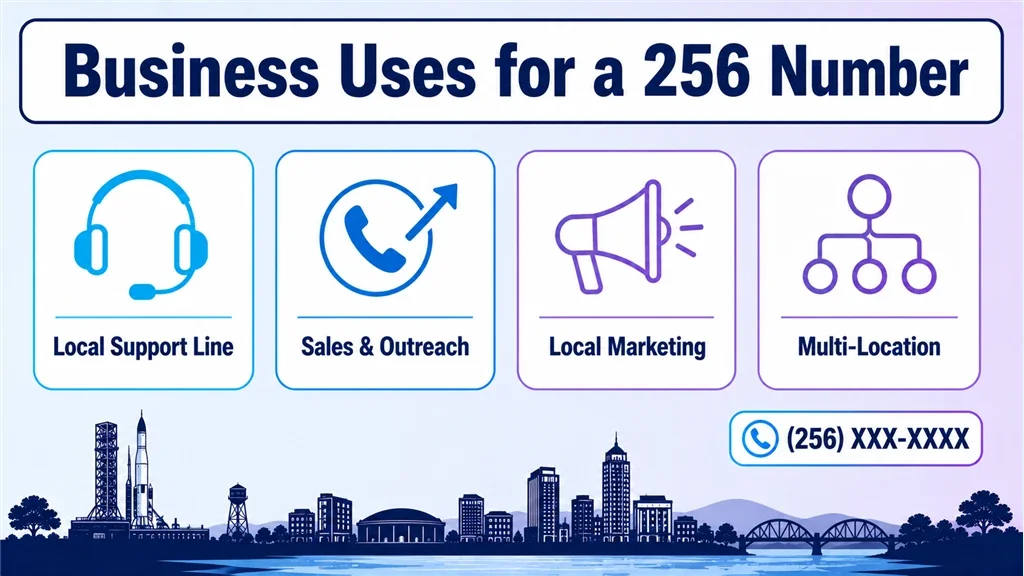 Business uses for a 256 number: local support line, sales outreach, marketing, and multi-location