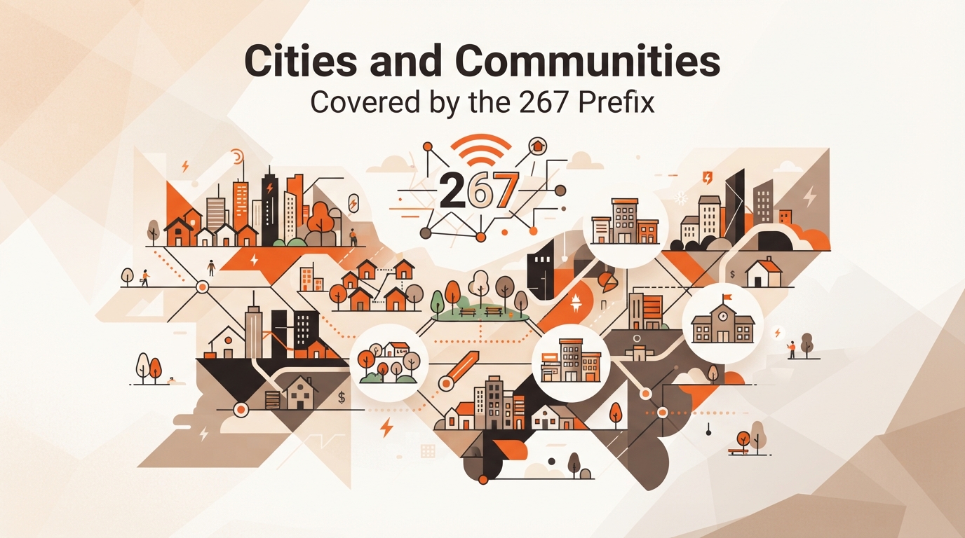 Cities and communities covered by the 267 area code across greater Philadelphia