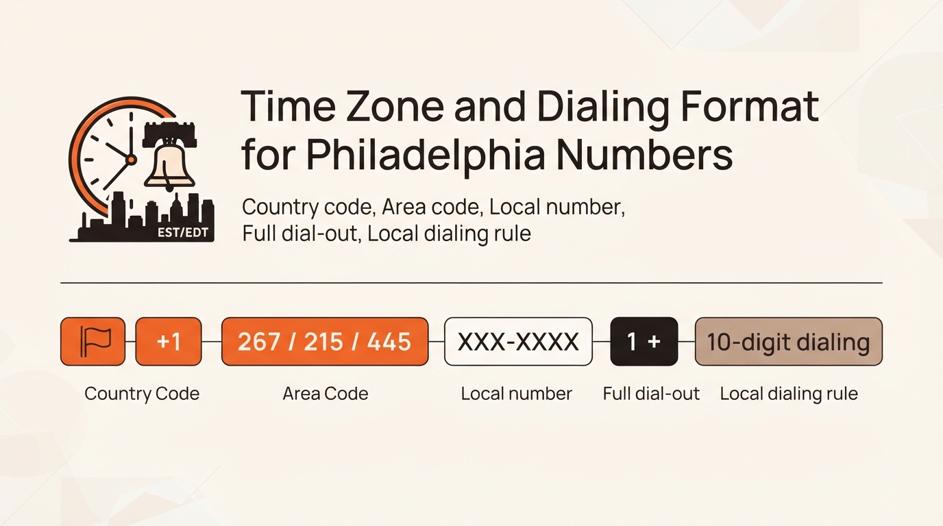 267 area code time zone and 10-digit dialing format for Philadelphia numbers
