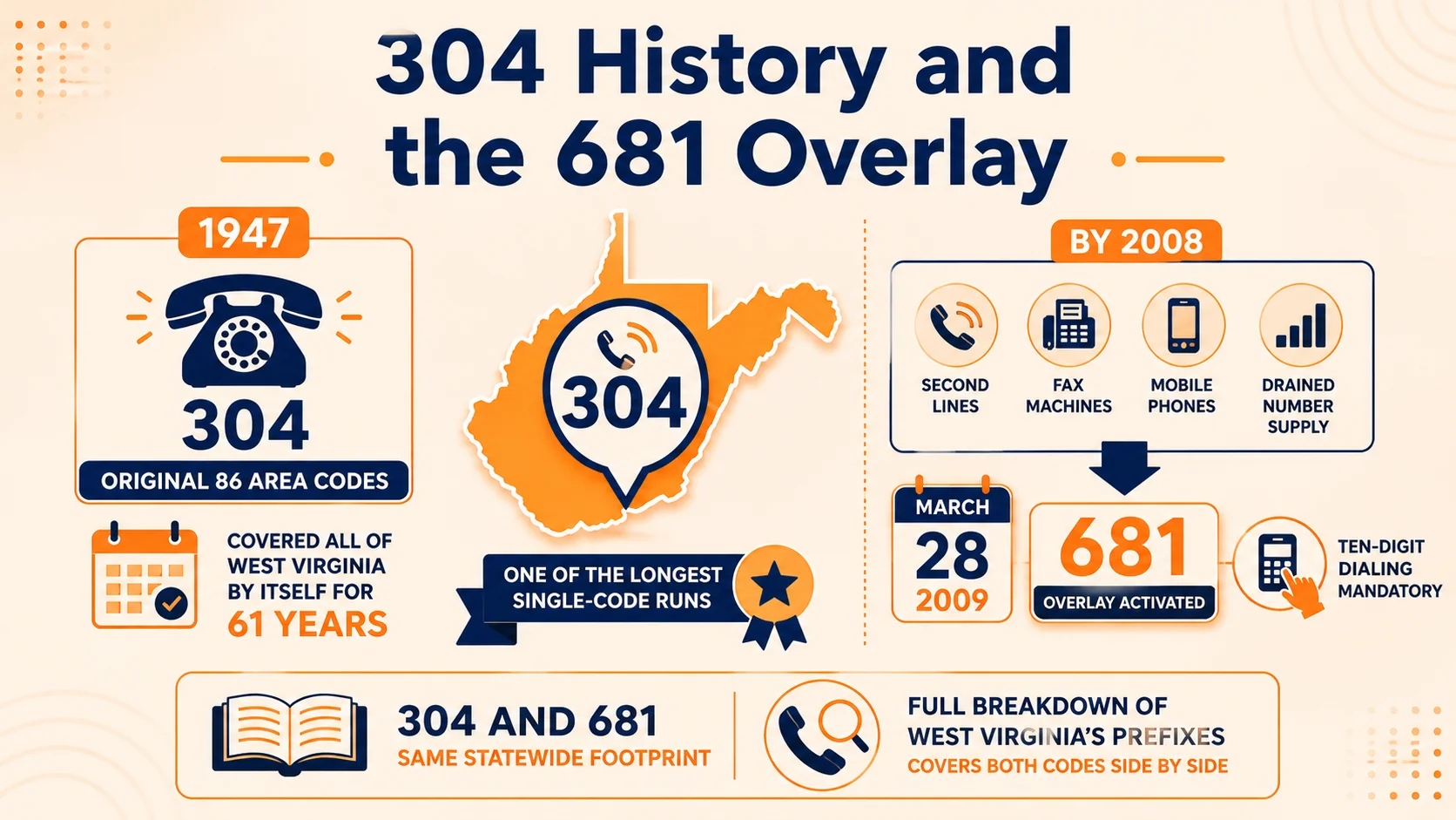 304 and 681 area code history in West Virginia