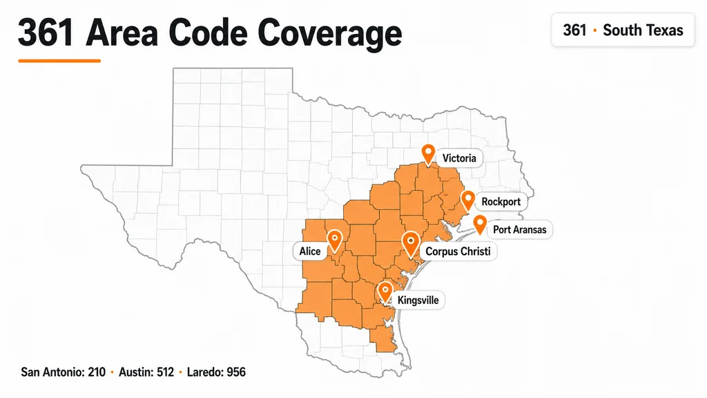 Where the 361 area code reaches across the Texas Coastal Bend, from Corpus Christi to Victoria