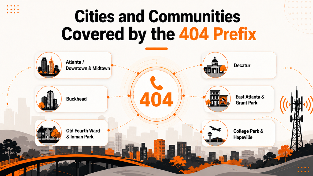 Cities and communities covered by the 404 area code across Atlanta