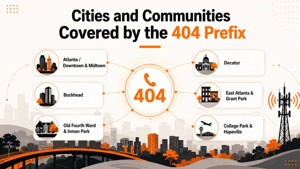 Cities and communities covered by the 404 area code across Atlanta