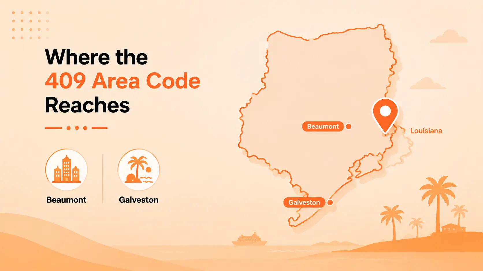 Where the 409 area code reaches across southeastern Texas