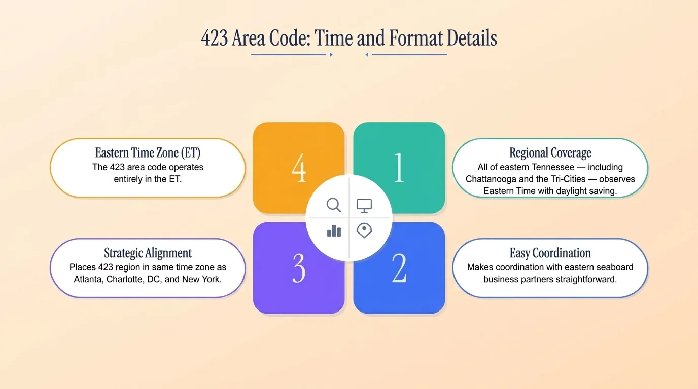 423 area code time zone and dialing format