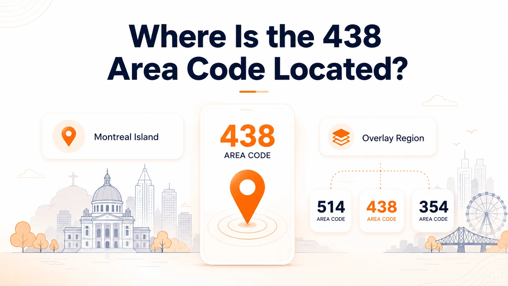 Map of the island of Montreal highlighting the 438 area code coverage zone in Quebec