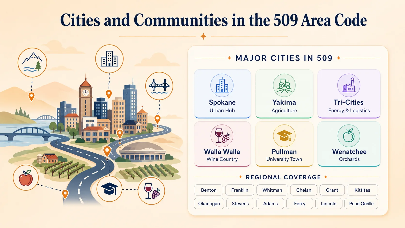 Cities and communities in the 509 area code
