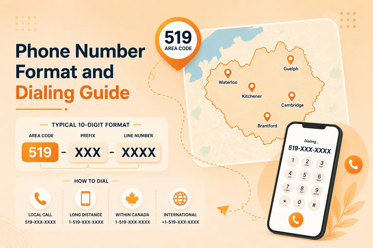 519 area code phone number format and dialing guide