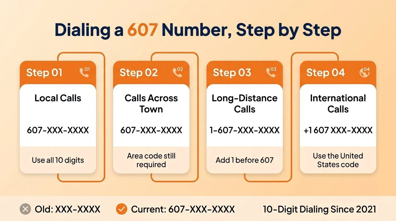Dialing a 607 Number, Step by Step