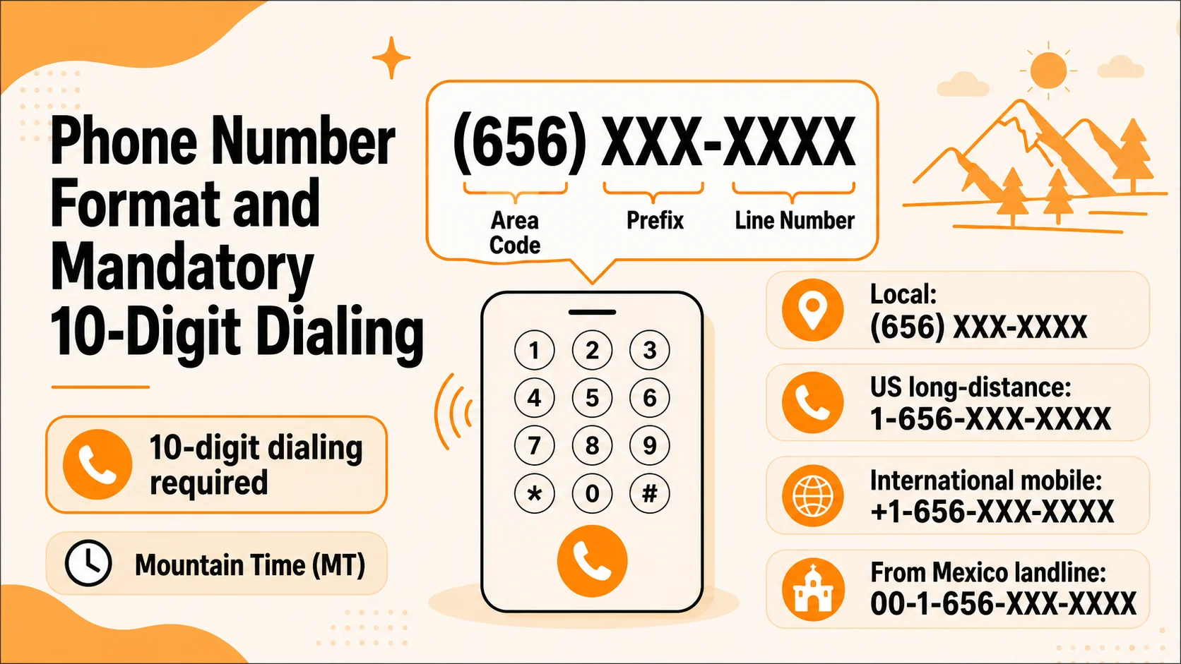 656 area code phone number format and mandatory 10-digit dialing