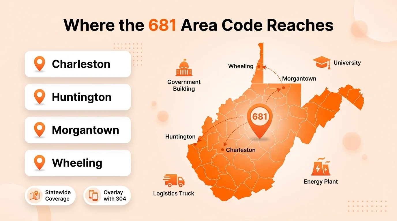 Where the 681 Area Code Reaches
