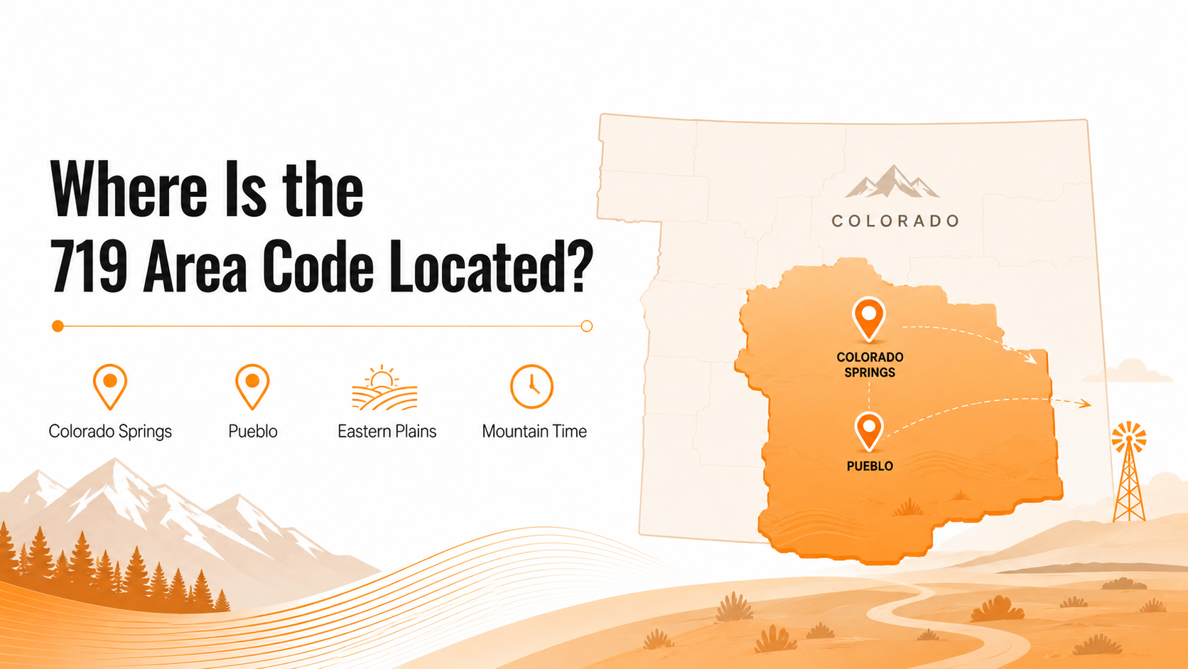Map of the 719 area code covering Colorado Springs, Pueblo, and the eastern plains