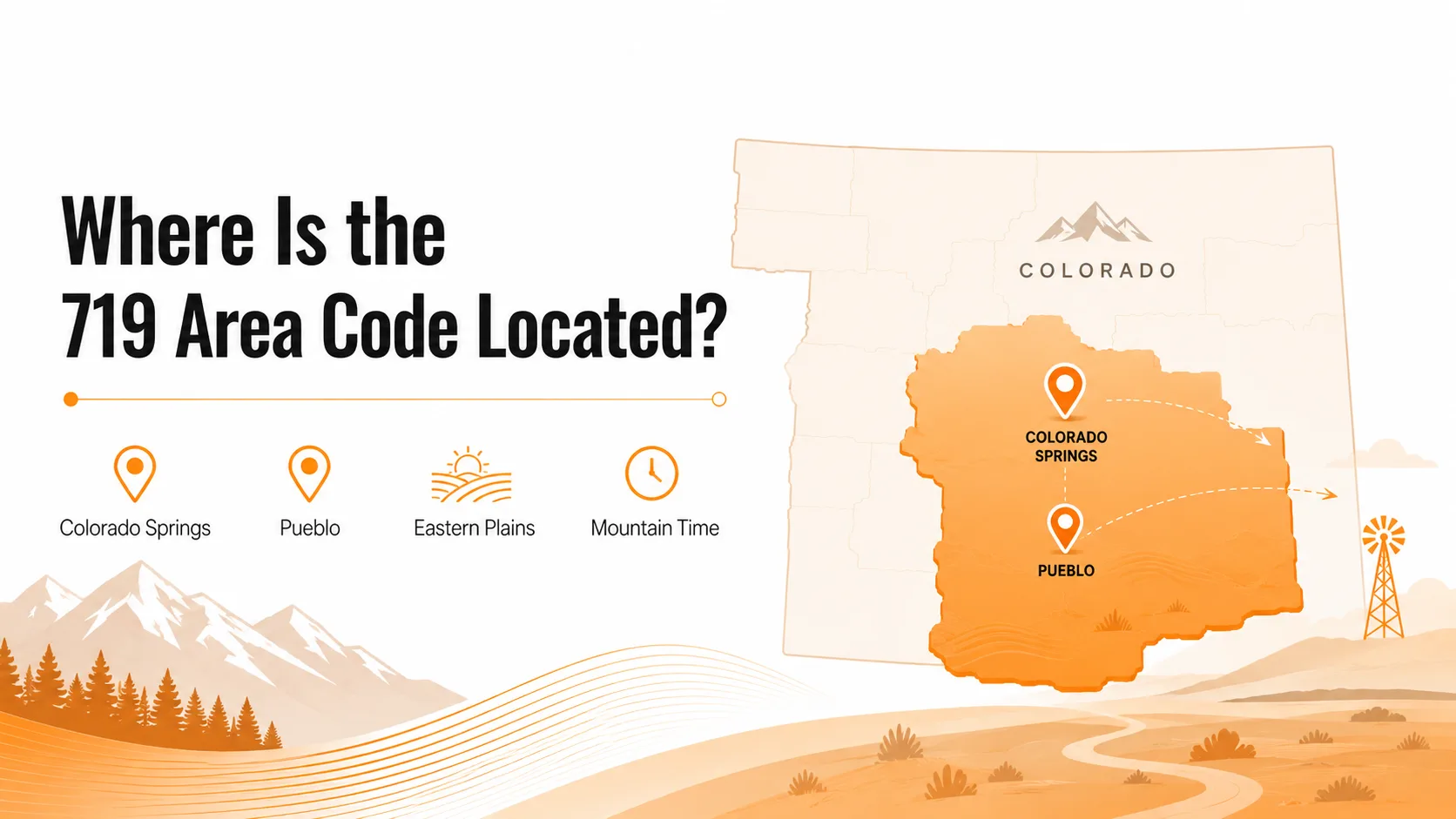 Map of the 719 area code covering Colorado Springs, Pueblo, and the eastern plains