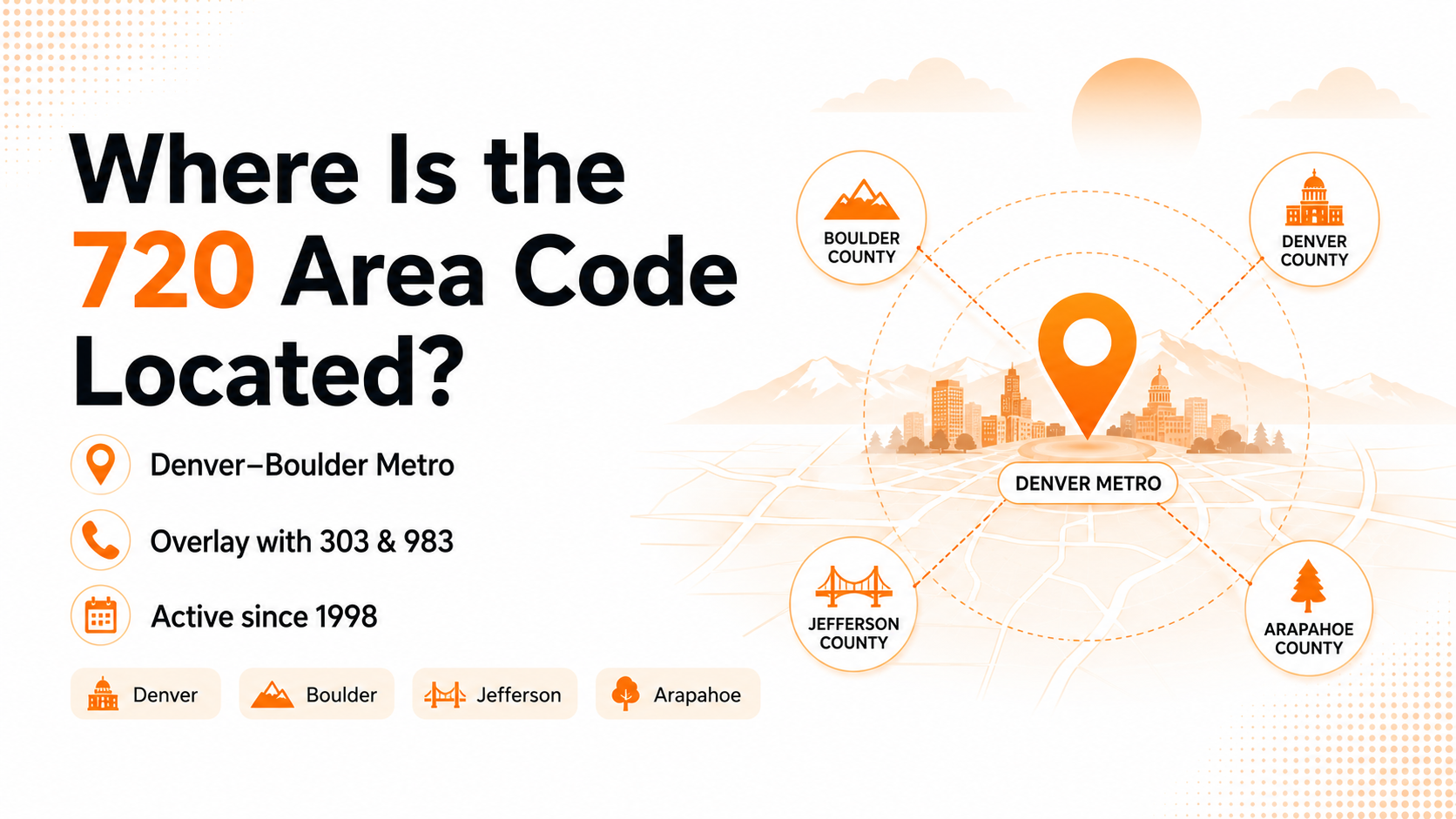 Cities and communities covered by the 720 prefix across the Denver metro
