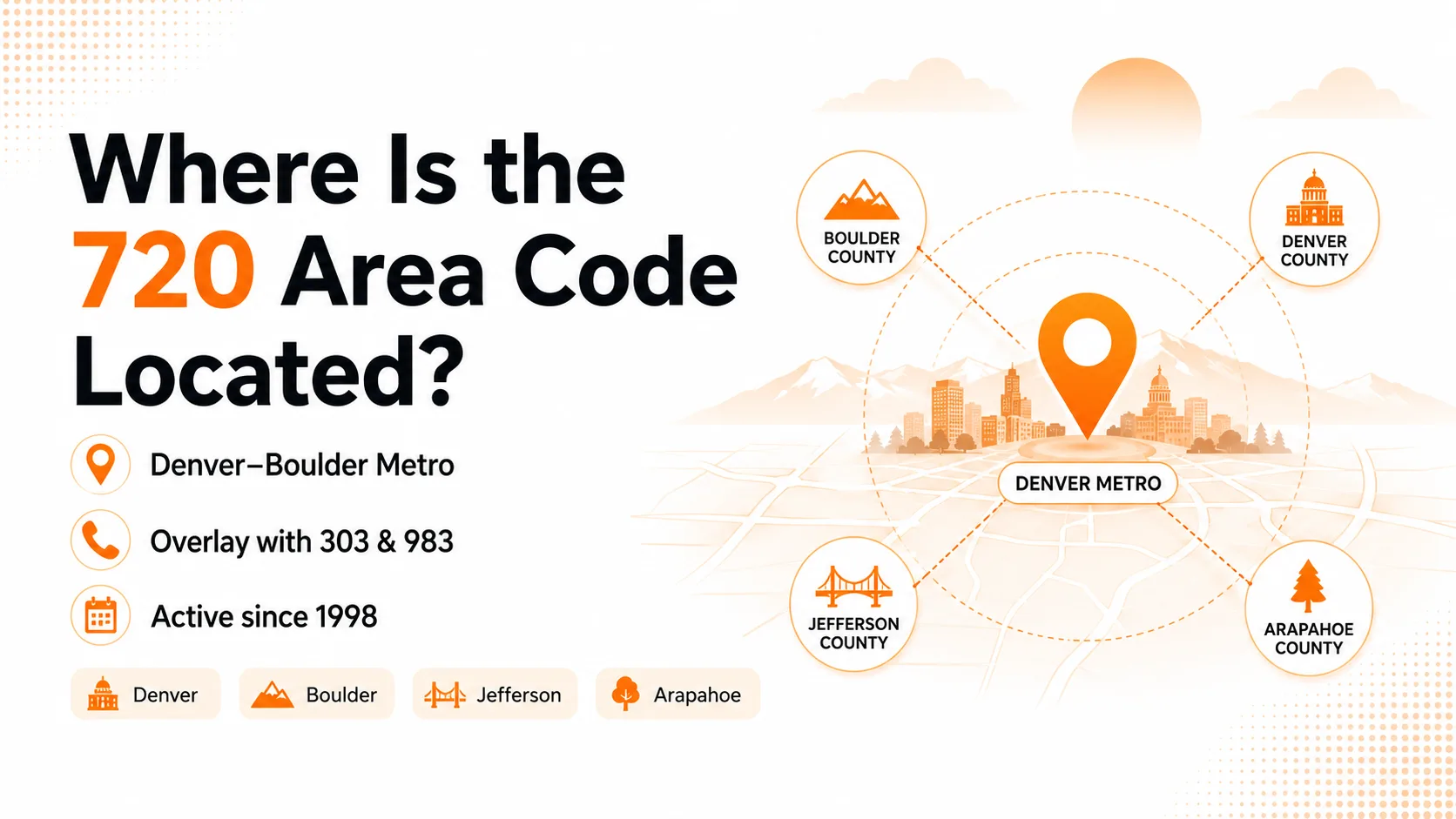 Cities and communities covered by the 720 prefix across the Denver metro