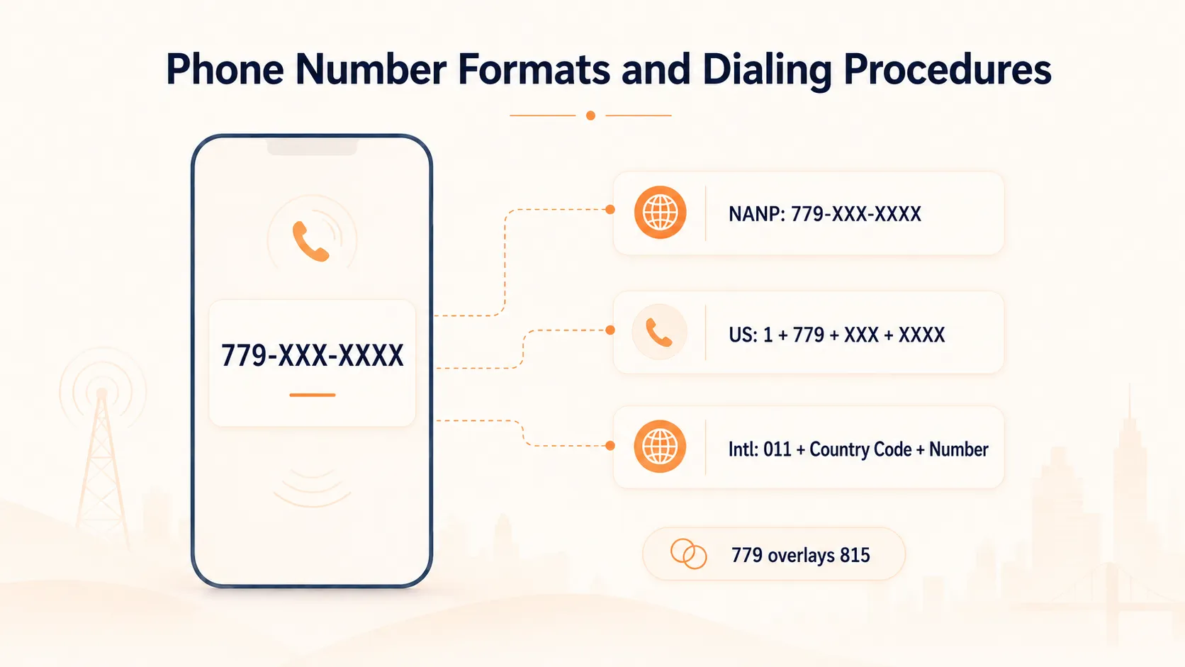 779 area code phone number formats and dialing procedures