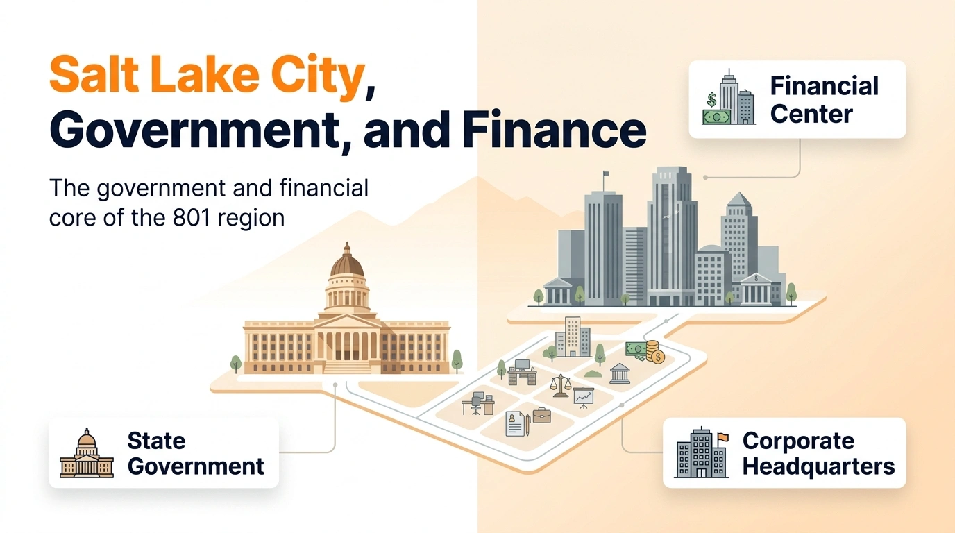 Salt Lake City government and finance anchoring the 801 area code economy