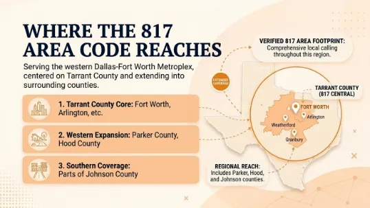 Where the 817 area code reaches across Fort Worth and Arlington