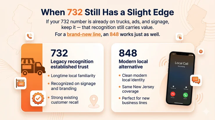 848 vs 732 area code — legacy brand recognition vs new line in central New Jersey