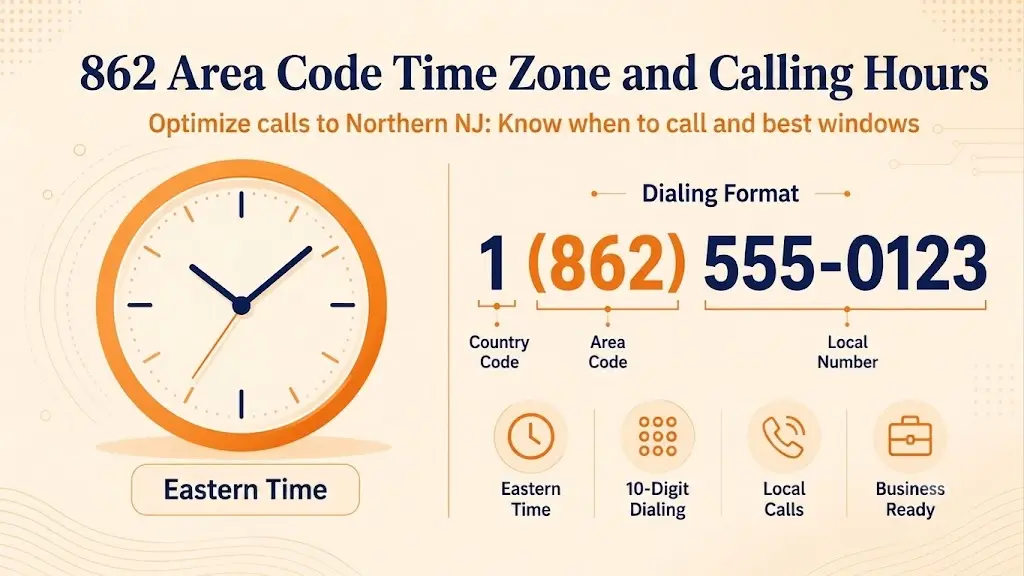 862 area code phone number format, time zone, and calling hours