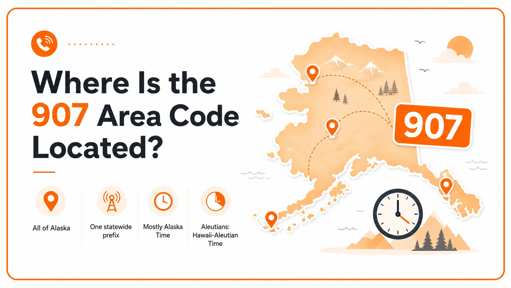 Map showing where the 907 area code is located across the entire state of Alaska