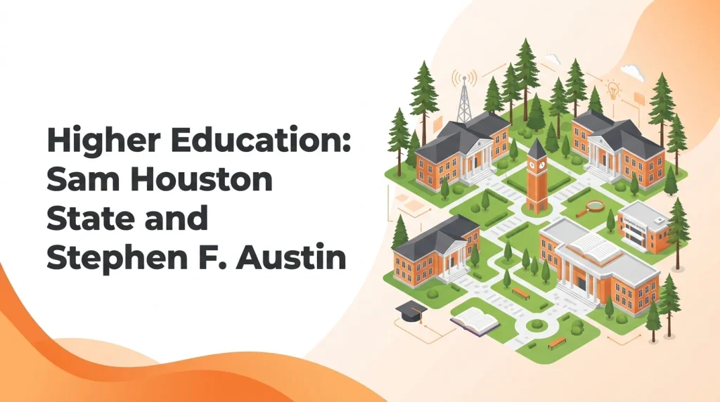 Sam Houston State and Stephen F. Austin campuses anchoring the 936 area code region