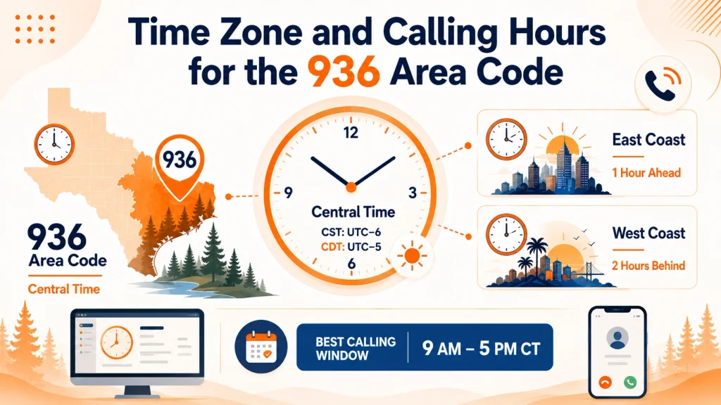 Time zone and best calling hours for the 936 area code on Central Time