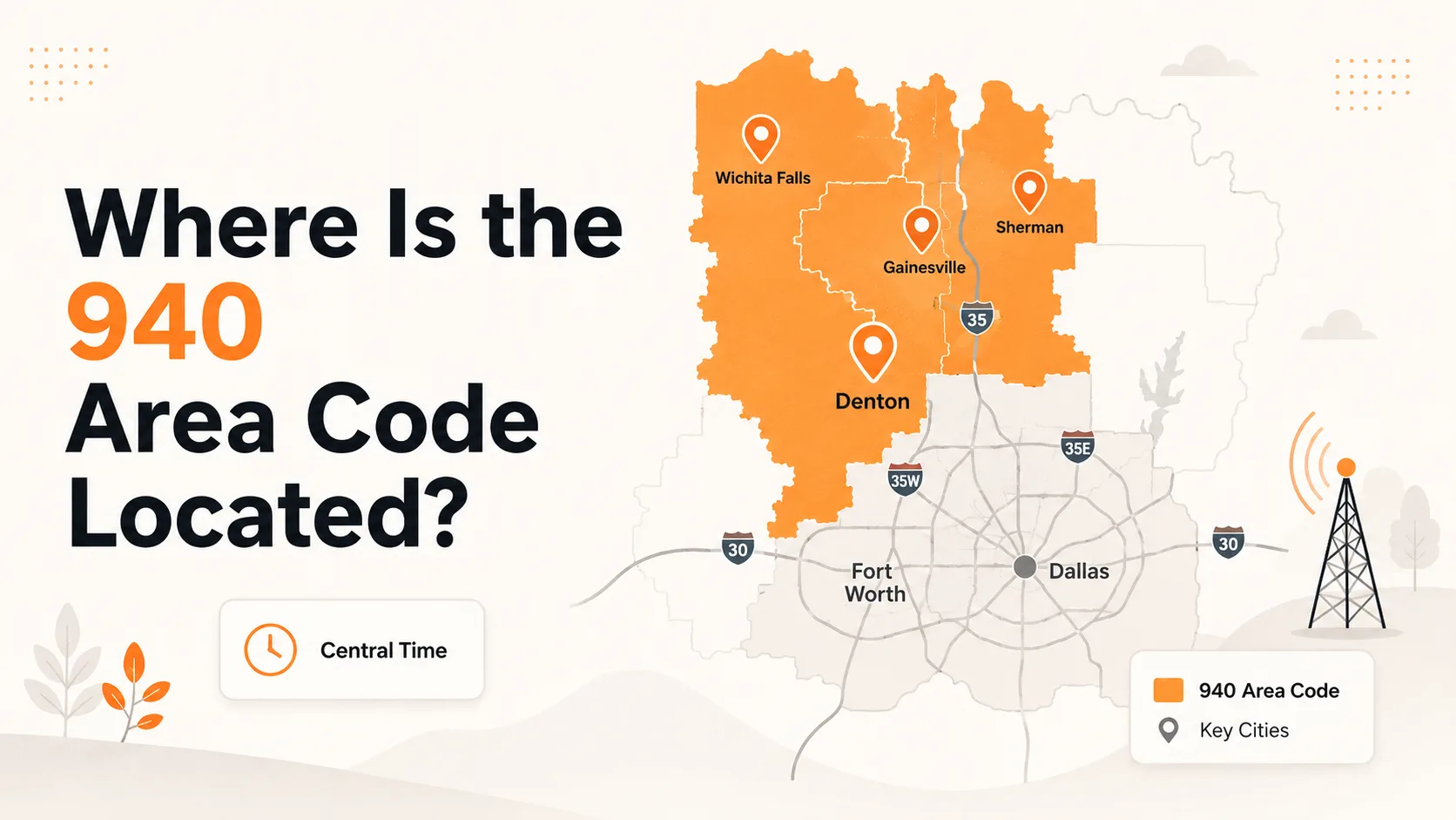 Where the 940 area code is located across North Texas