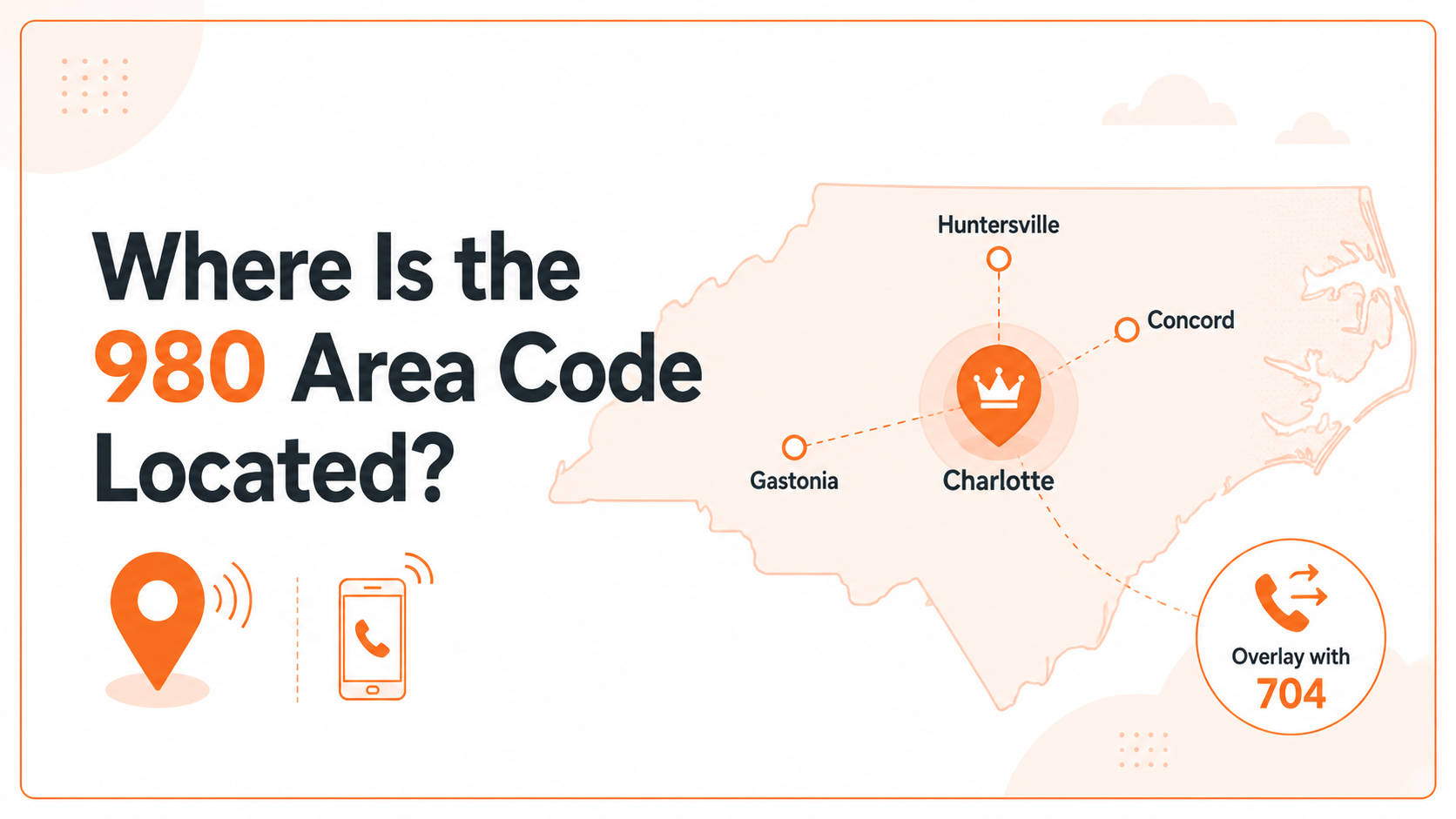 Map showing where the 980 area code is located across Charlotte, Concord, Gastonia, and Huntersville, overlaying the 704 area code