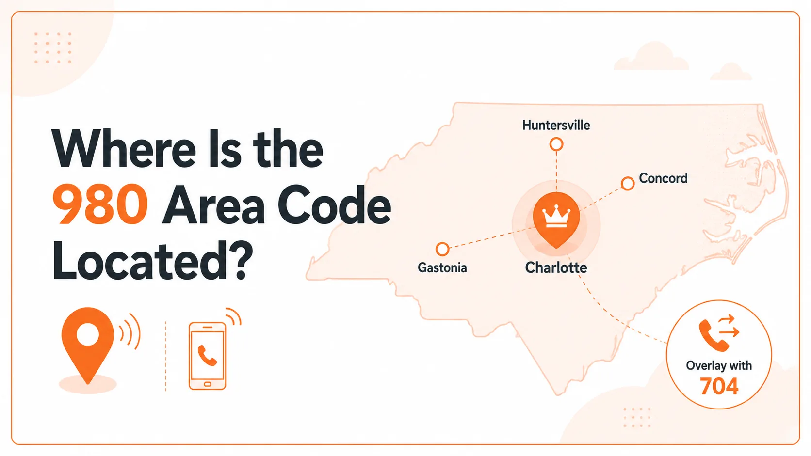 Map showing where the 980 area code is located across Charlotte, Concord, Gastonia, and Huntersville, overlaying the 704 area code