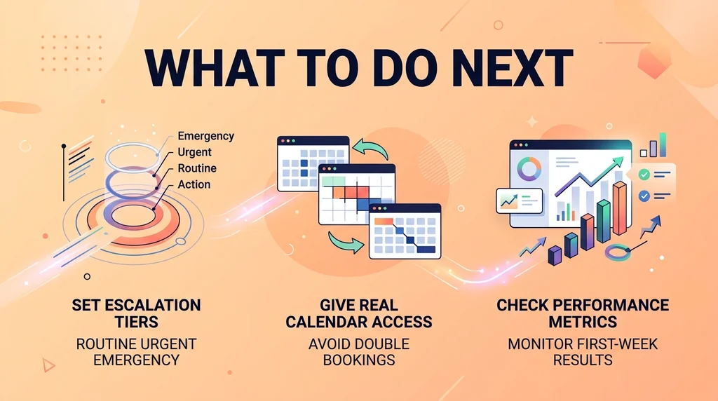 Next steps: set the escalation tiers, give it calendar access, and check the numbers after week one