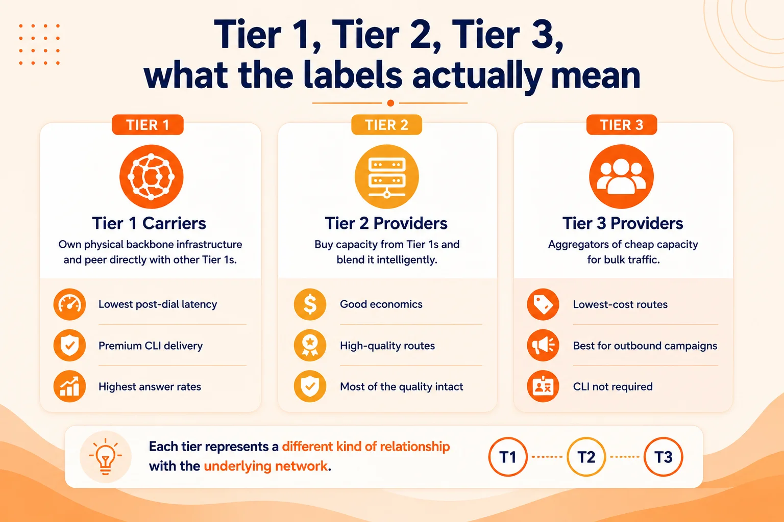 Tier 1, Tier 2, Tier 3 — what the labels actually mean in wholesale voice