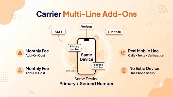 Carrier multi-line add-ons — a second number on an existing plan without a second device