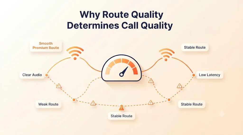 Why route quality determines call quality — clear audio, low latency, and stable routes versus weak routes